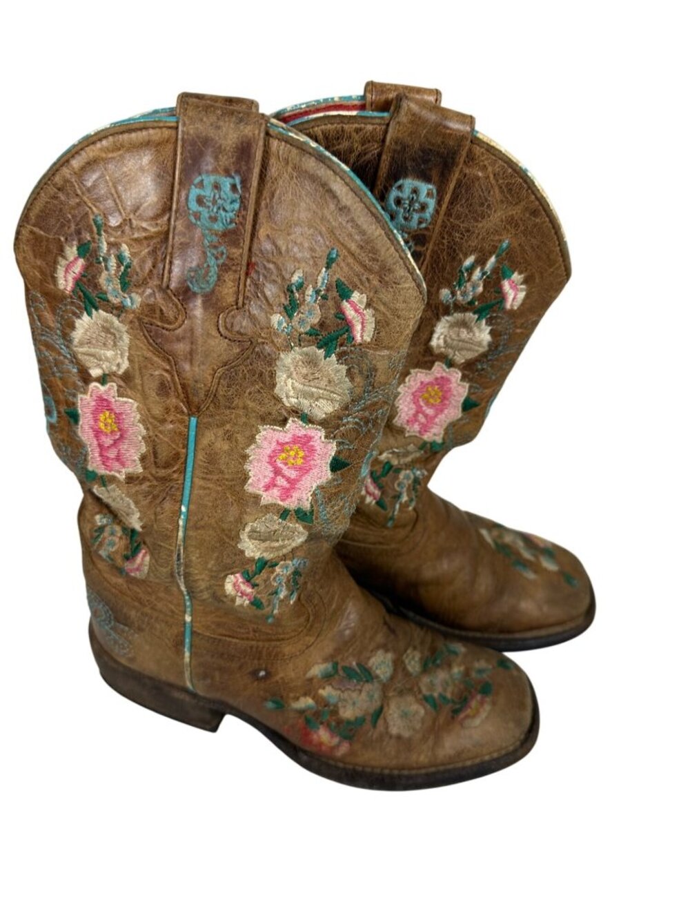 Macie Bean Boots Brown Leather Floral Embroidered Western Boots Girls 13